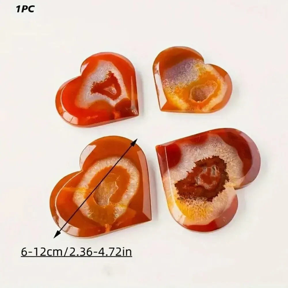 1 Natural Carnelian Crystal Heart Red Agate Geode Cluster Spiritual Meditation